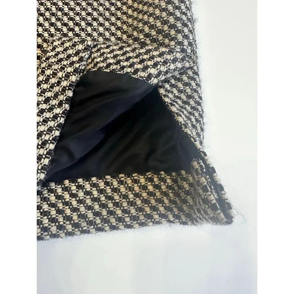 Women's Ann Taylor Wool Check Pencil Skirt Tan Black Size 4 Lined‎